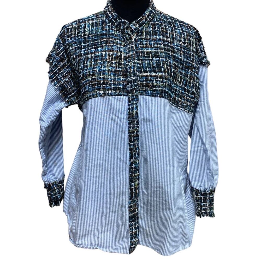 Zara Basic Collection Large Button Down Woven Str… - image 1